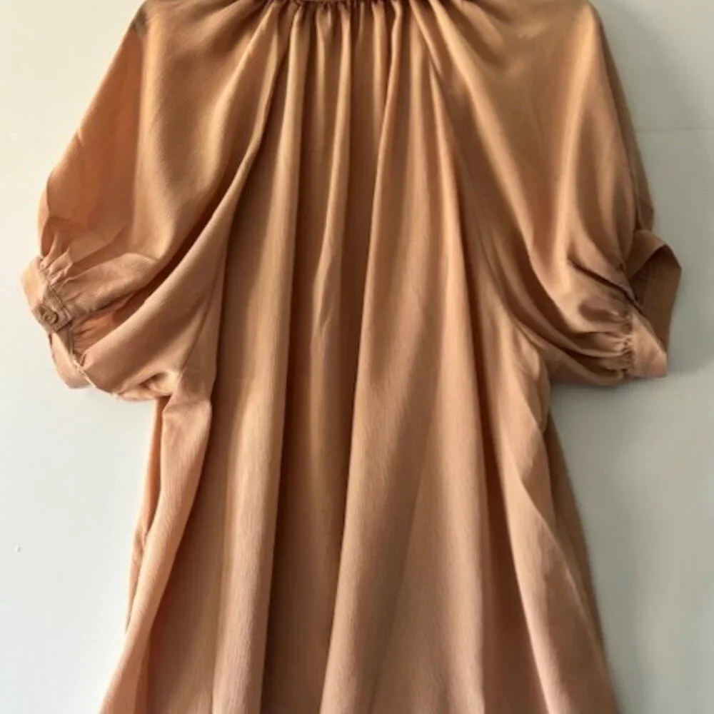 HeySon Blouse L Blush Peach Puff Sleeves Feminine Romantic Shabby Chic Flow NWT - Picture 2 of 8